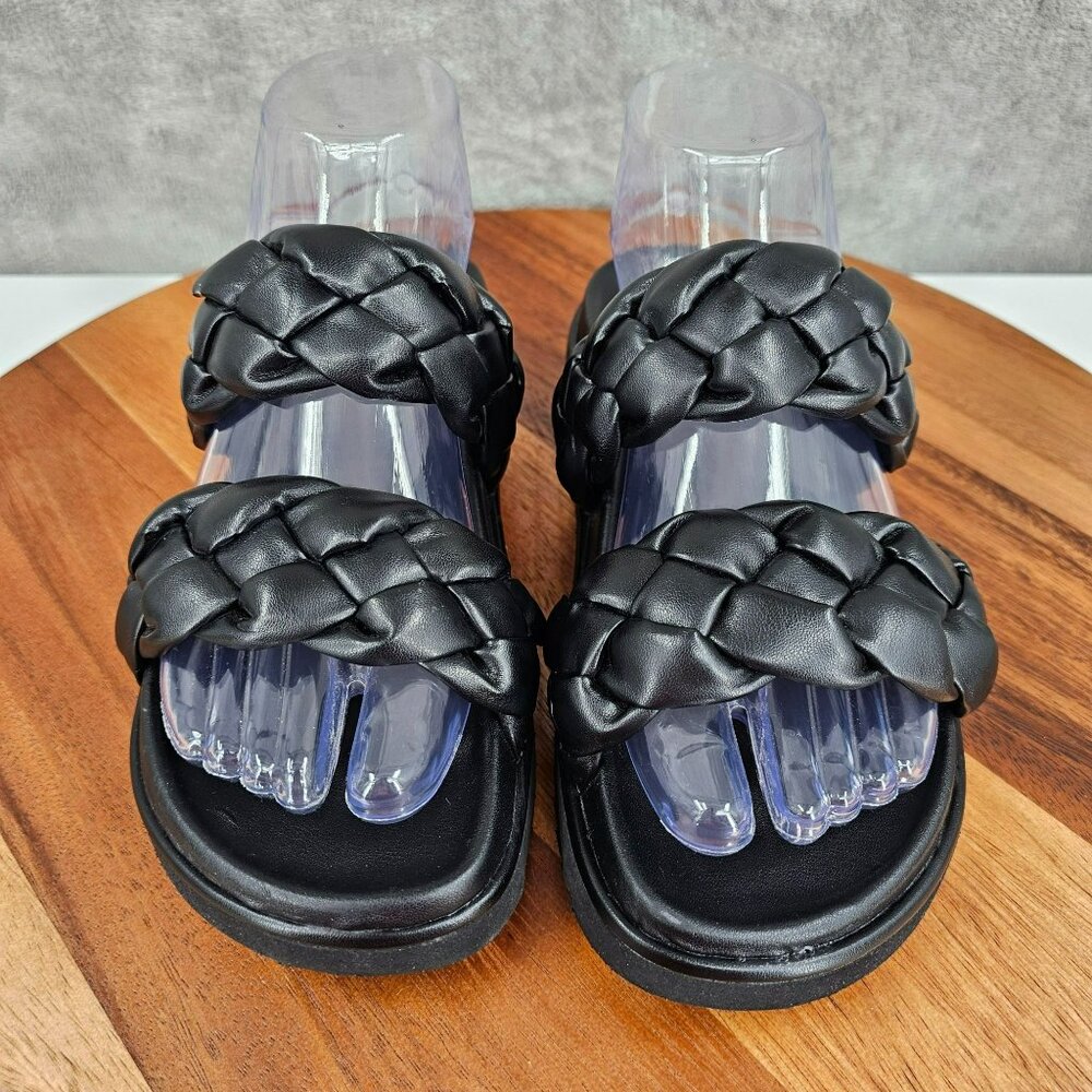 BP Urma Slide Sandals Black Cushy Braided Double Straps Grippy Soles Nordstrom - Picture 6 of 14